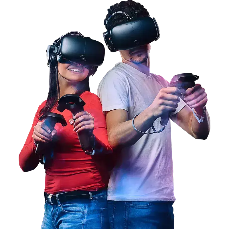 people laying vr games with virtual reality headsets